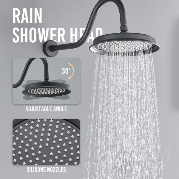 FOSES Shower System Wall Mount Rain Shower Head with Body Jets & Rough